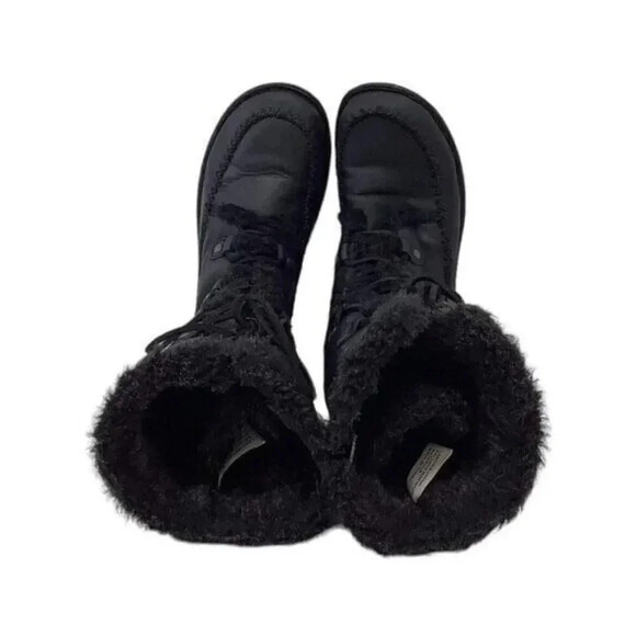 BOC Size 6.5 Leather Lace up Winter Boots Mid Calf Lined Side Zip Black - Picture 8 of 9